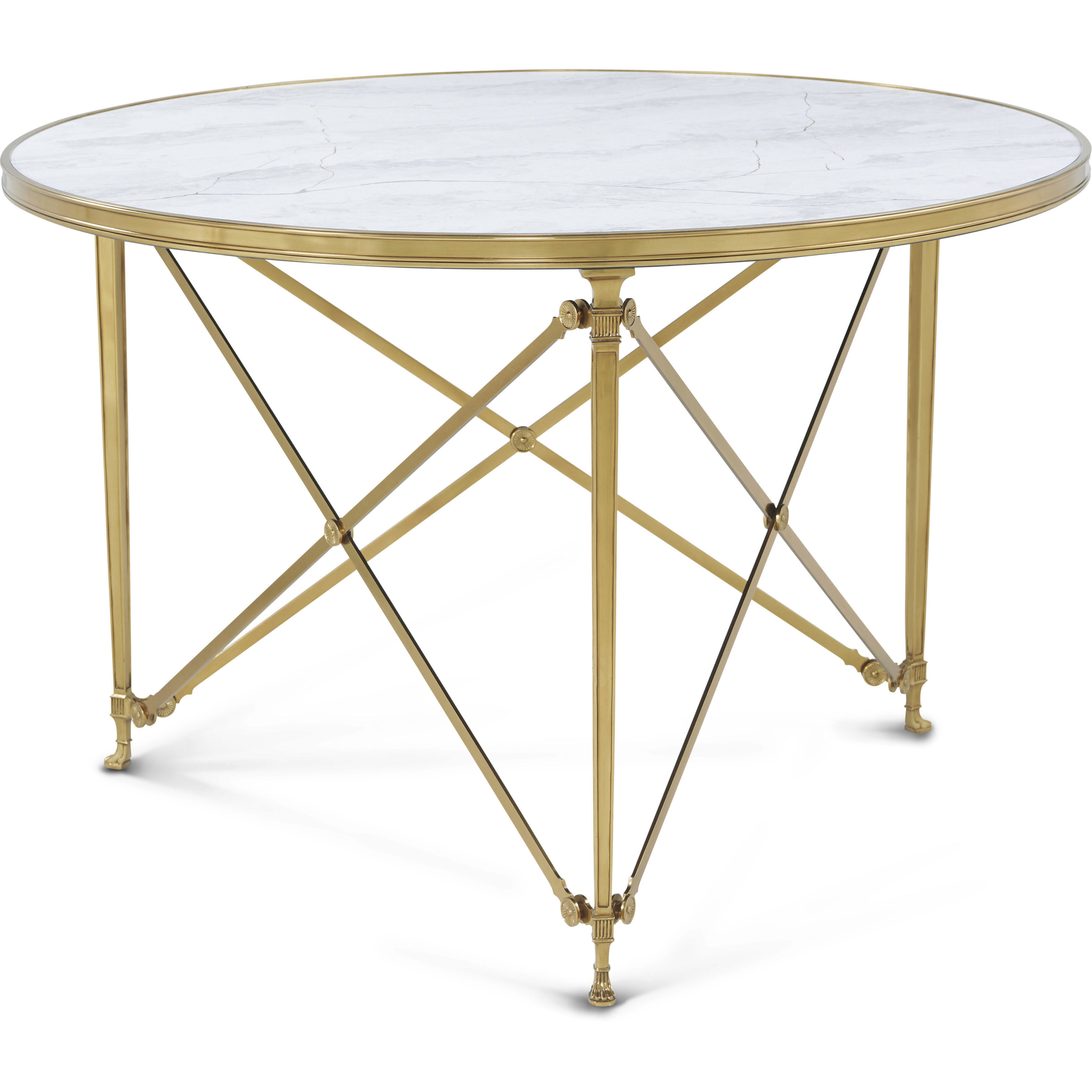 Spencer London 45 X 45 inch Cannes Brass / Lacus Quartz Round Center Table, Brass with Quartz Top, Round, Round Brass Center Table II