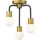 Neutra 3 Light 14 inch Matte Black and Foundry Brass Semi Flush Mount Ceiling Light