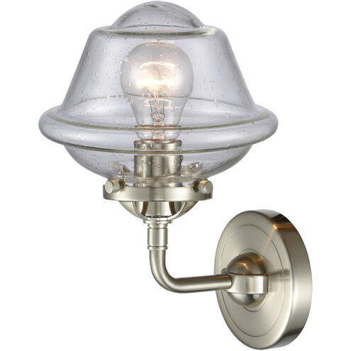 Nouveau Small Oxford LED 7.5 inch Brushed Satin Nickel Sconce Wall Light in Seedy Glass, Nouveau