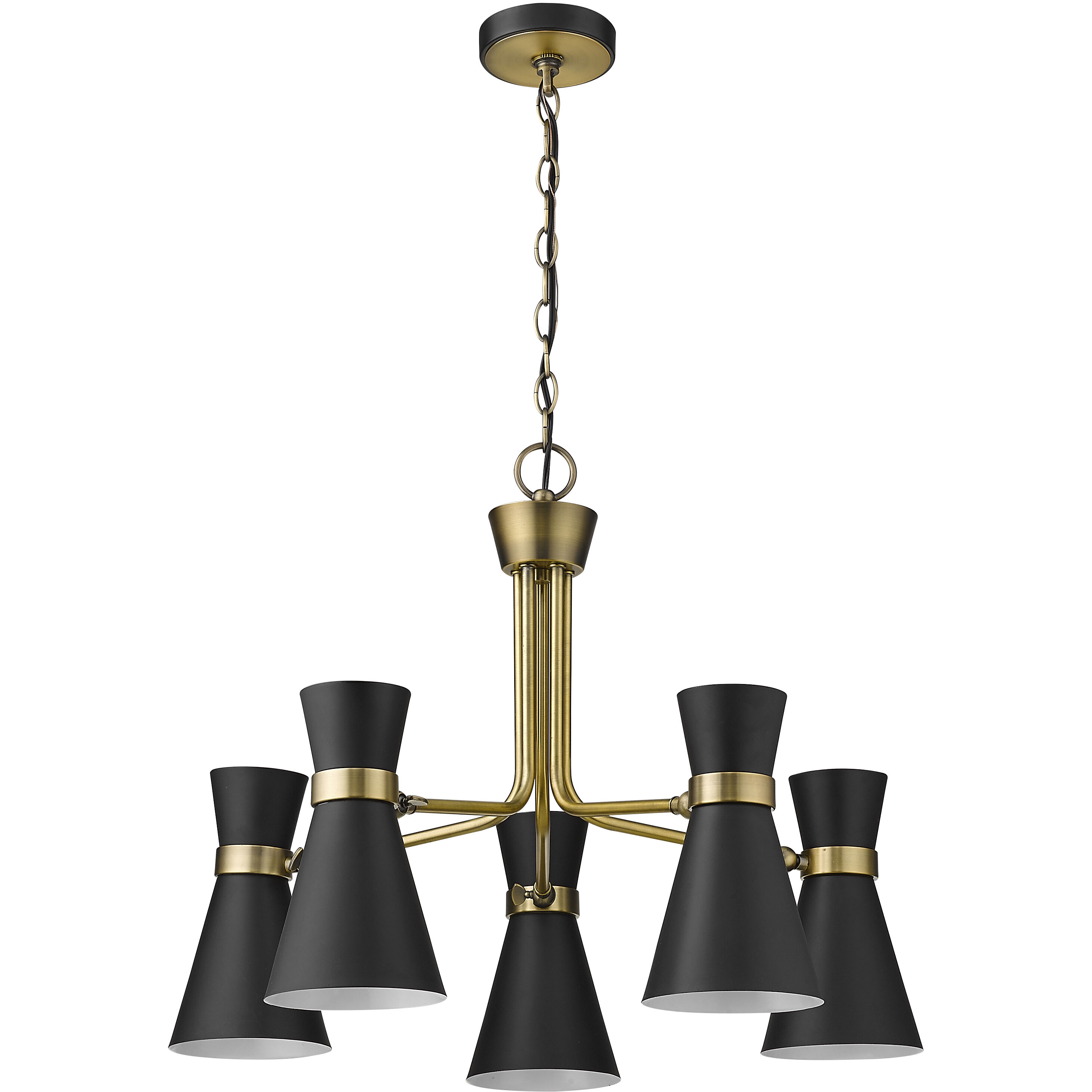 Soriano 5 Light 27 inch Matte Black and Heritage Brass Chandelier Ceiling Light