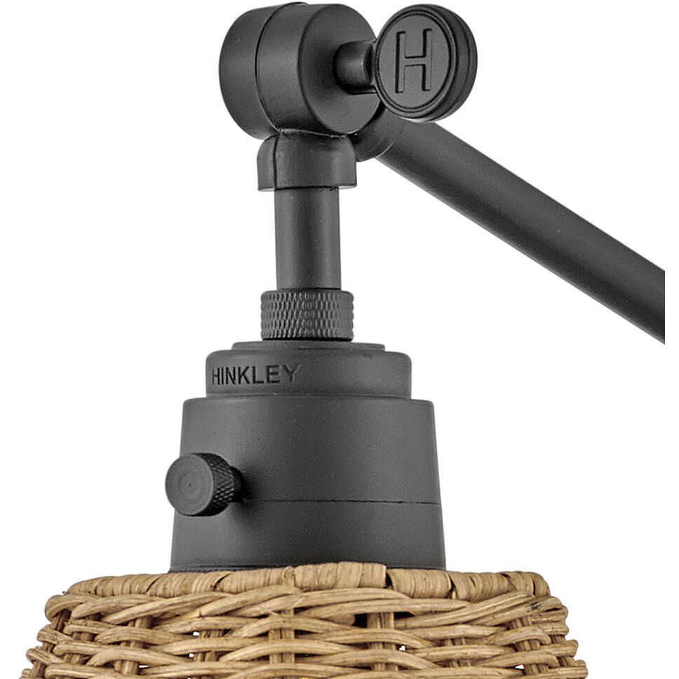 Arti 1 Light 7.75 inch Black Indoor Wall Sconce Wall Light in Black / Natural Rattan