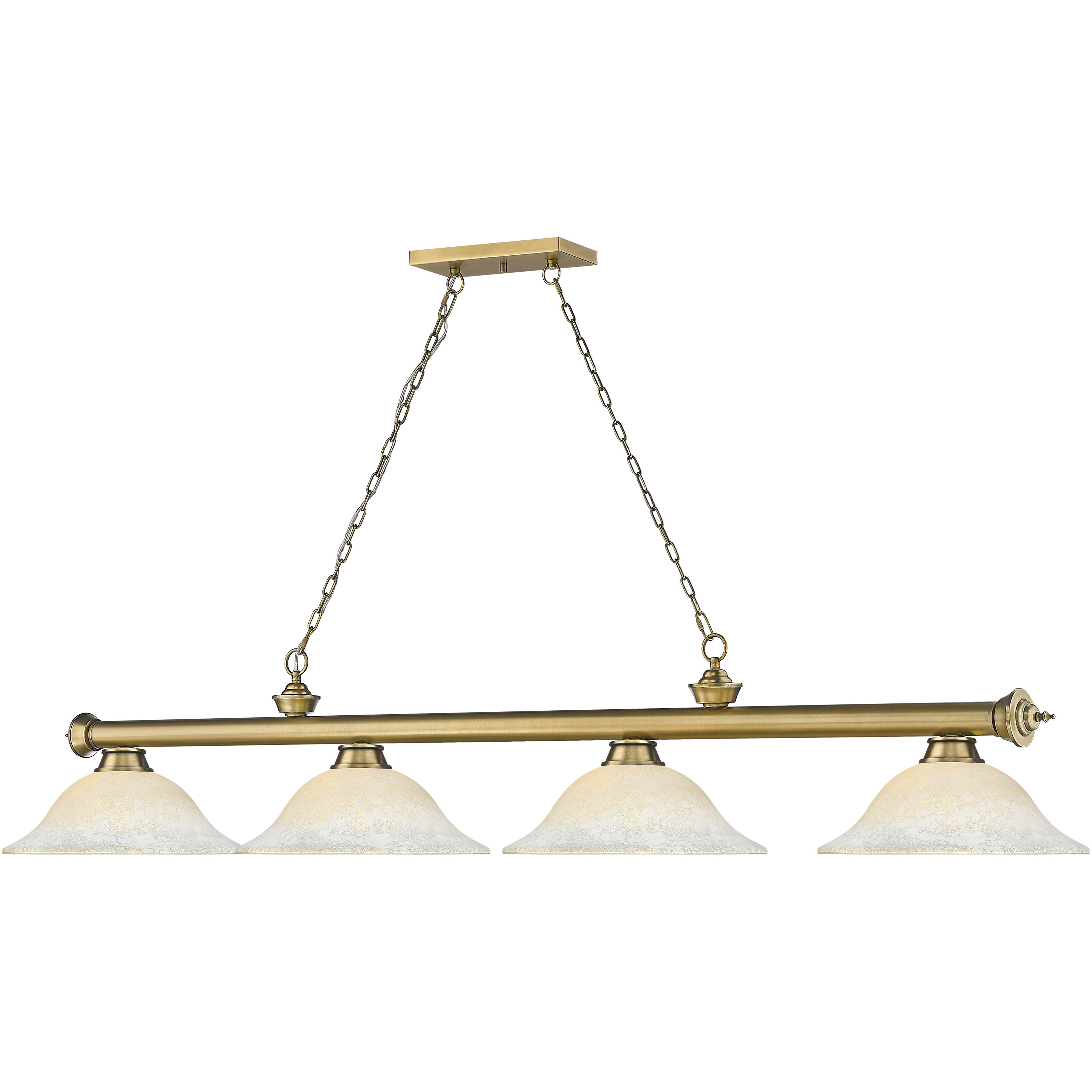 Cordon 4 Light 81.75 inch Rubbed Brass Billiard Ceiling Light in White Mottle Glass