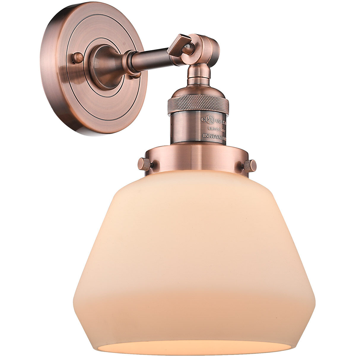 Franklin Restoration Fulton LED 7 inch Antique Copper Semi-Flush Mount Ceiling Light in Matte White Glass, Franklin Restoration