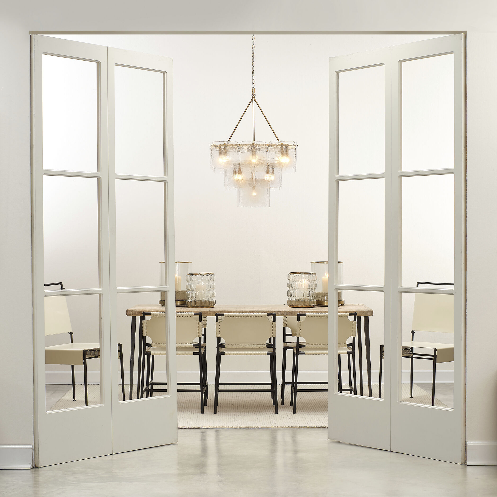 Asher Off White Leather & Black Forged Iron Dining Chair