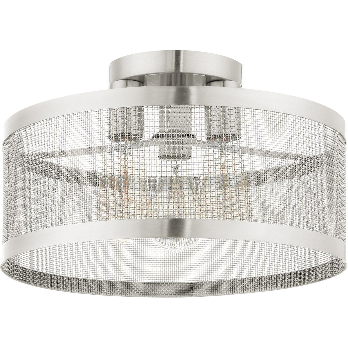 Industro 3 Light 15 inch Brushed Nickel Semi Flush Ceiling Light