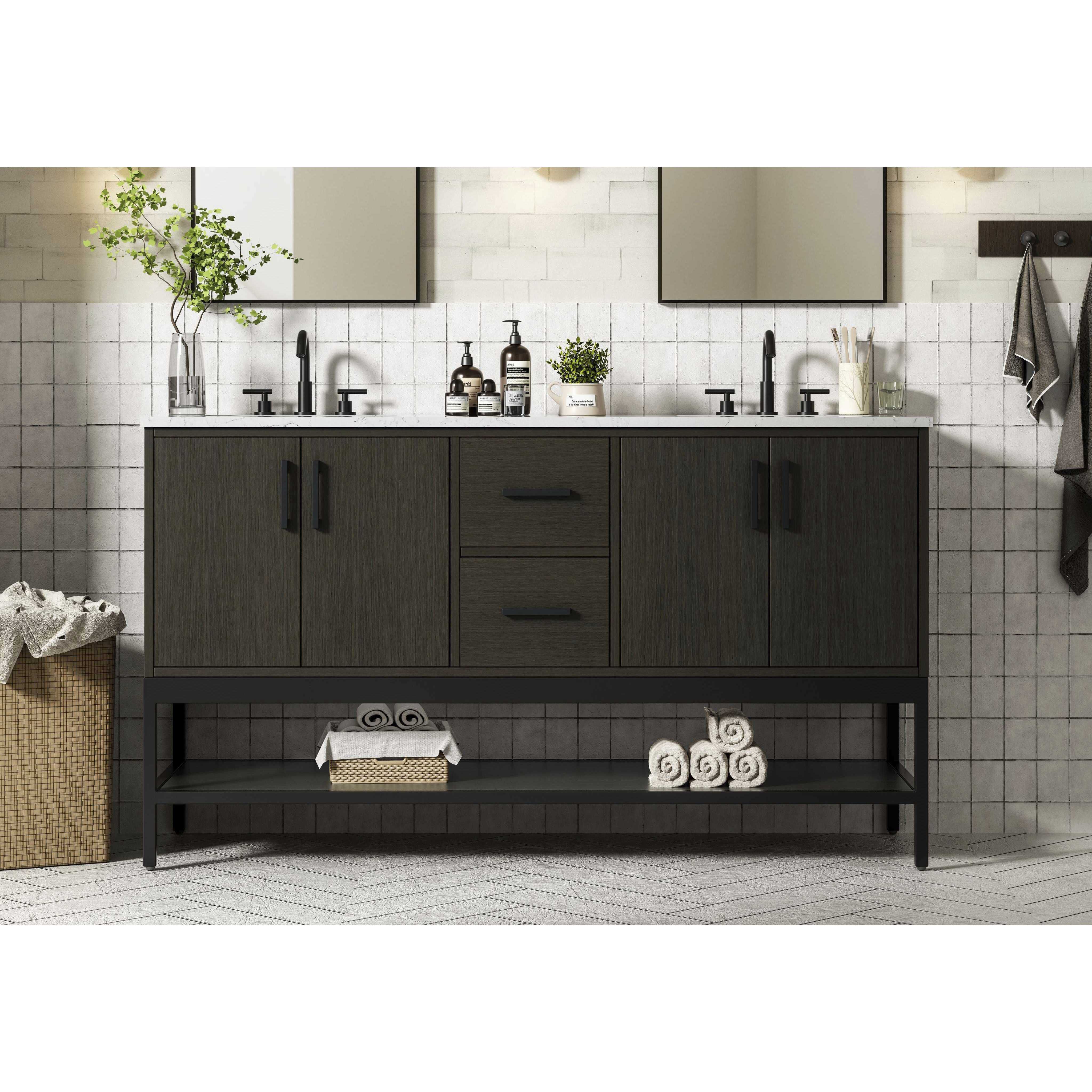 Lennox 60 X 34 inch Mocha Brown Bathroom Vanity Cabinet