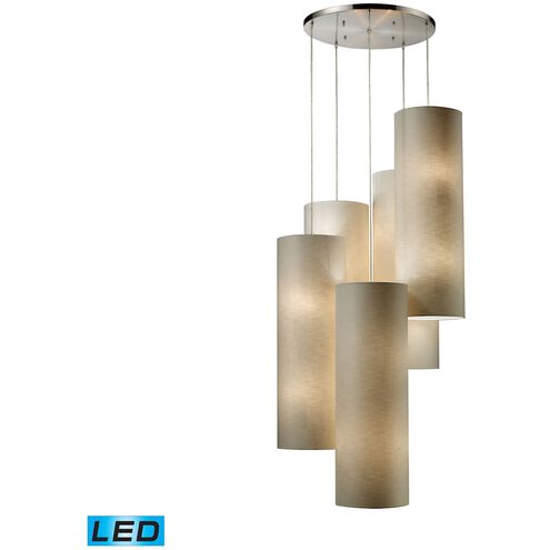 Fabric Cylinders LED 33 inch Satin Nickel Pendant Ceiling Light