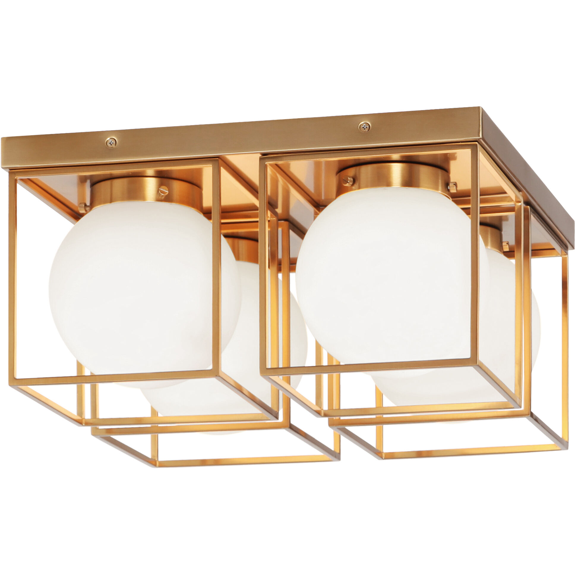 Squircle 4 Light 15 inch Aged Gold Brass Flush Mount Ceiling Light