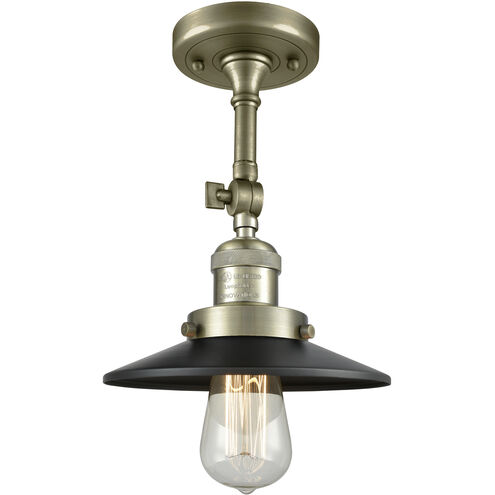 Franklin Restoration Railroad LED 8 inch Antique Brass Semi-Flush Mount Ceiling Light in Matte Black, Franklin Restoration