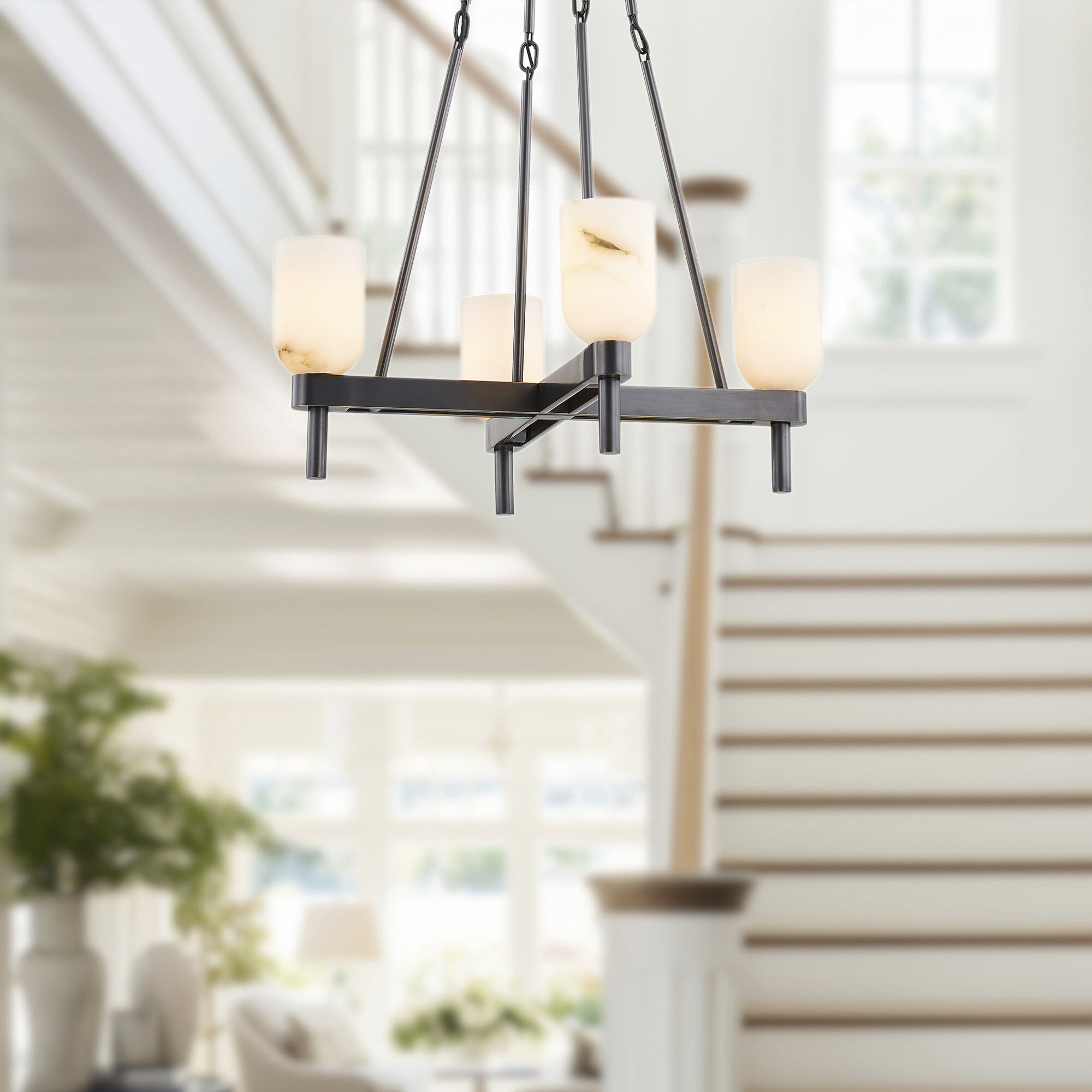 Lucian Pendant Ceiling Light in Urban Bronze, Alabaster Shade