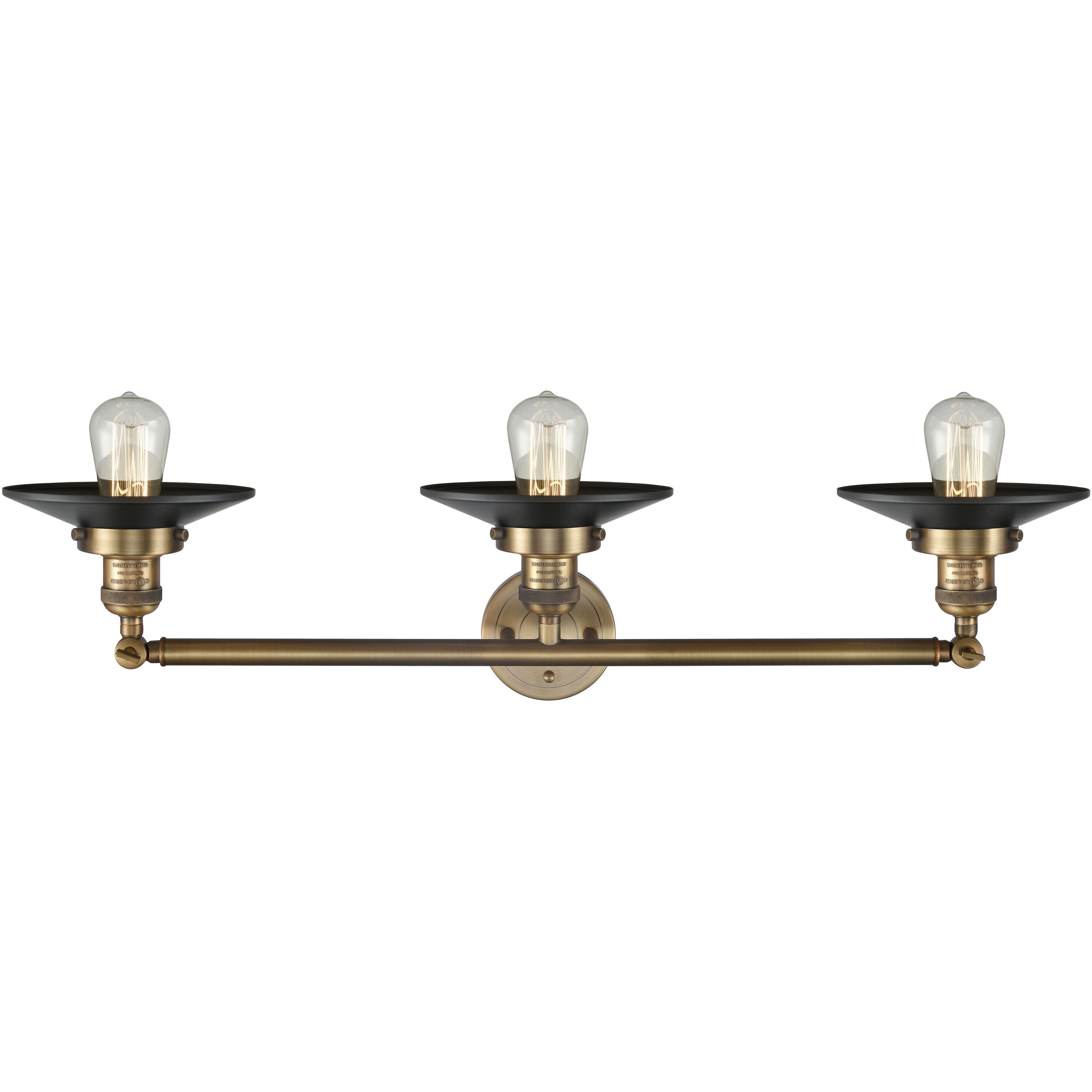 Franklin Restoration Railroad 3 Light 32 inch Brushed Brass Bath Vanity Light Wall Light in Matte Black, Franklin Restoration