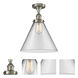 Ballston X-Large Cone LED 8 inch Brushed Satin Nickel Semi-Flush Mount Ceiling Light in Clear Glass