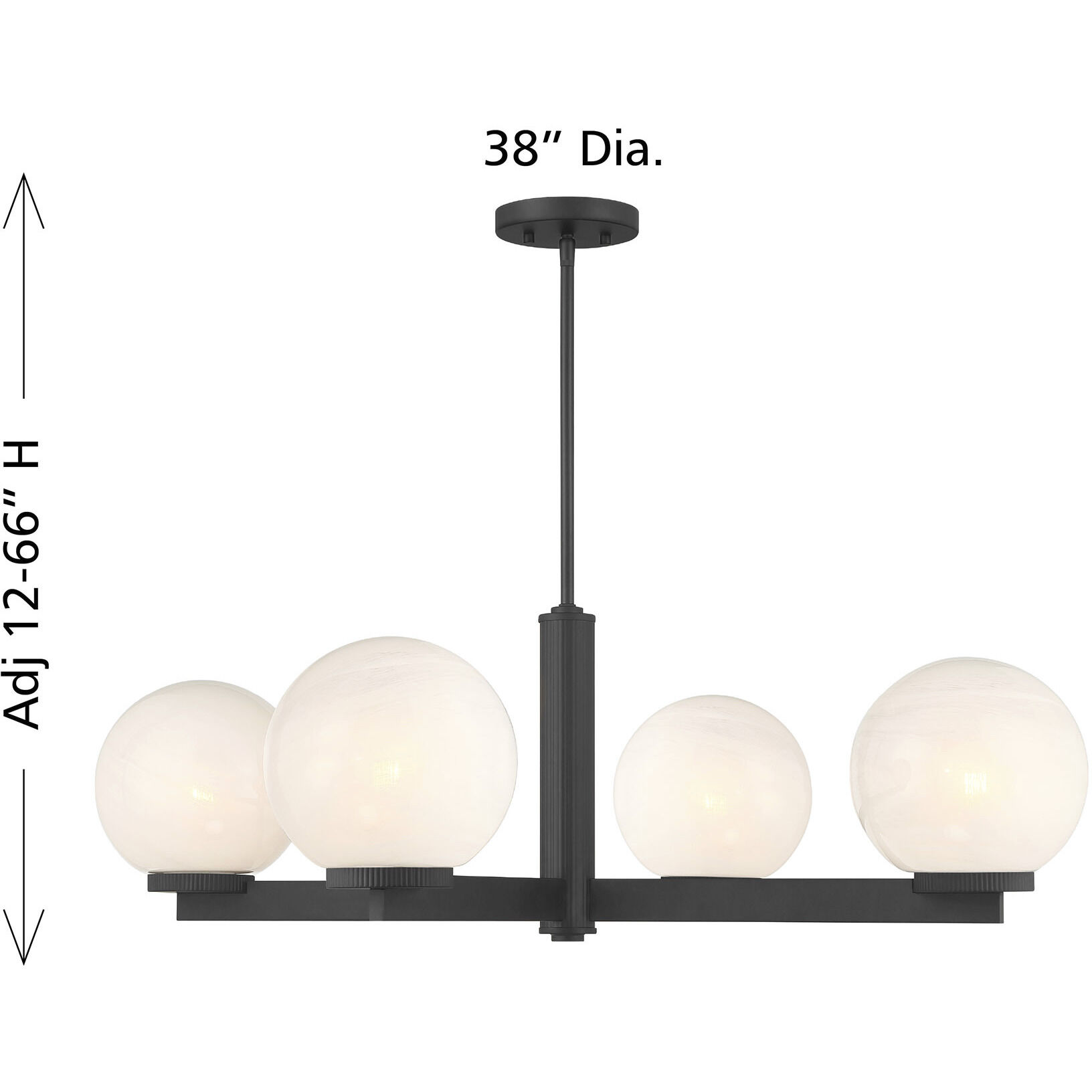 Modern 4 Light 38 inch Matte Black Chandelier Ceiling Light