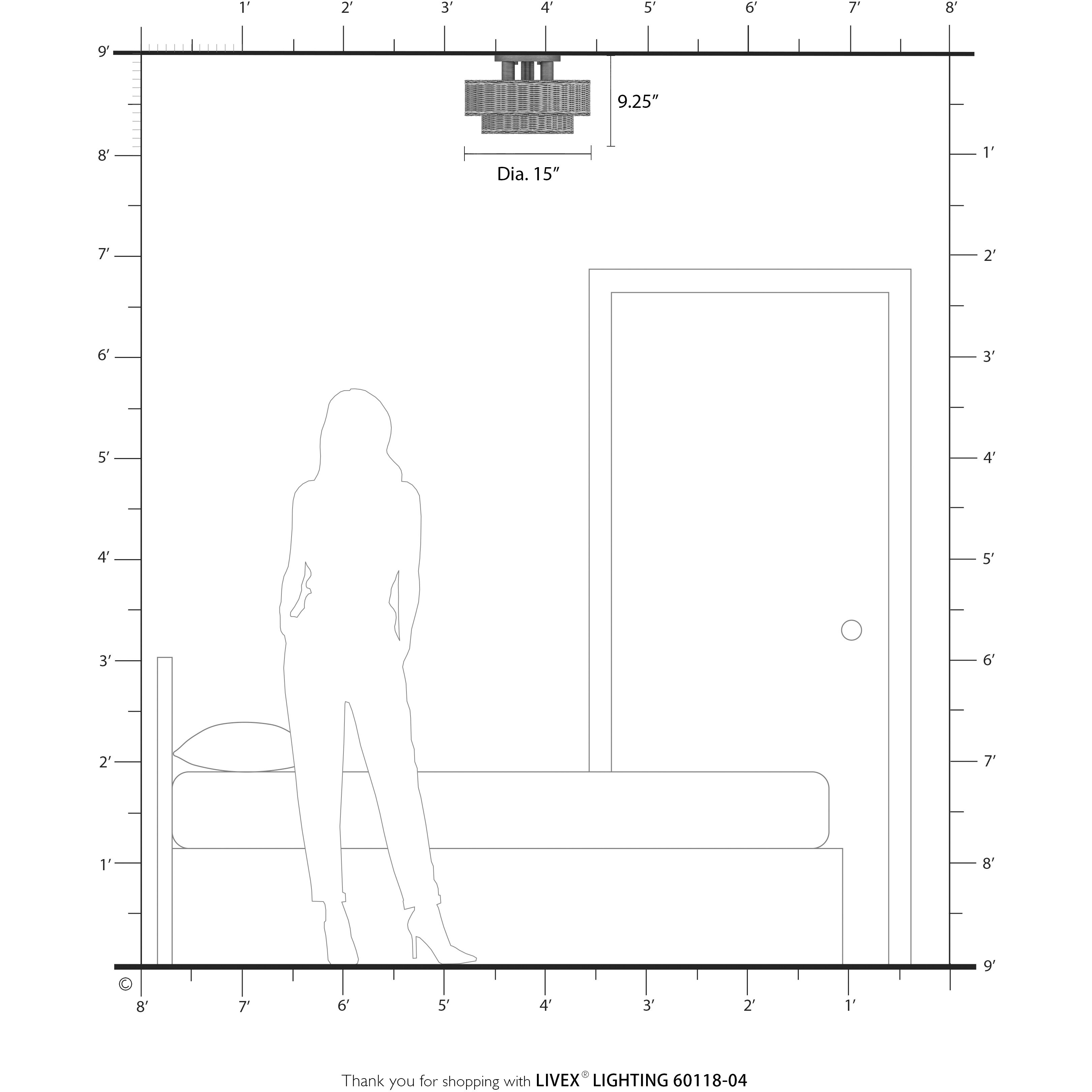 Weavington 3 Light 15 inch Black Semi Flush Mount Ceiling Light, Large