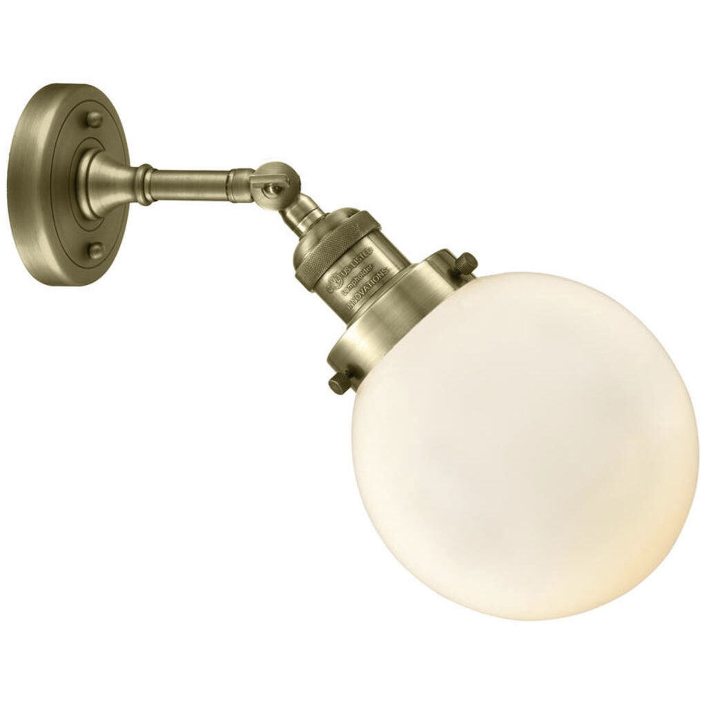 Franklin Restoration Beacon 1 Light 6 inch Antique Brass Sconce Wall Light in Cased Matte White Glass, Franklin Restoration