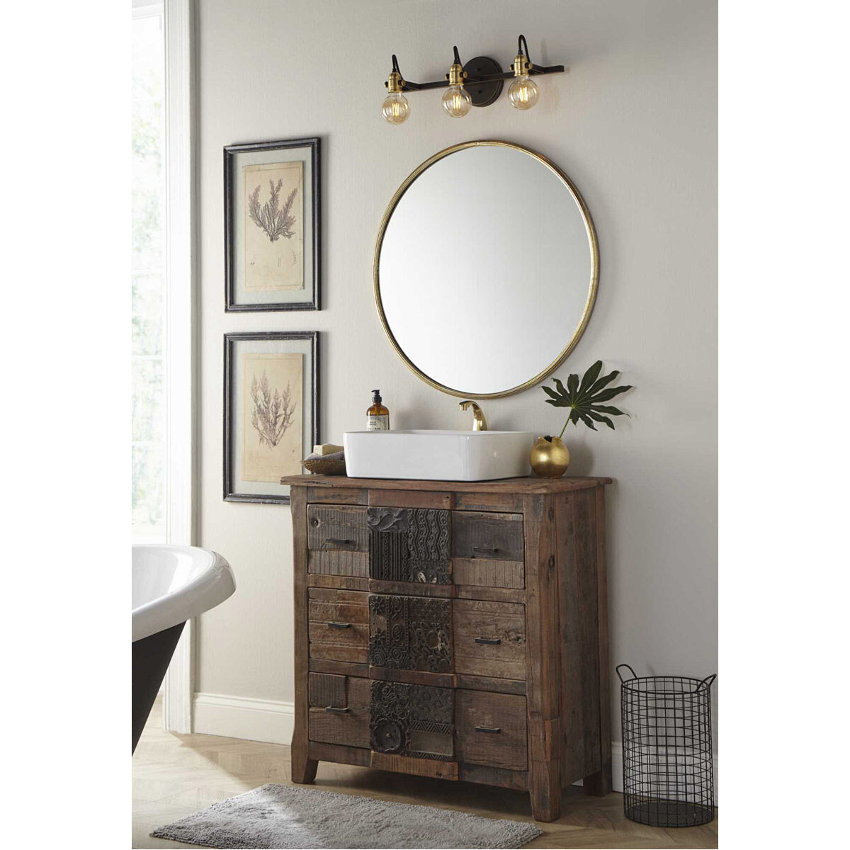 Axle 3 Light 24 inch Antique Bronze Bath Vanity Wall Light