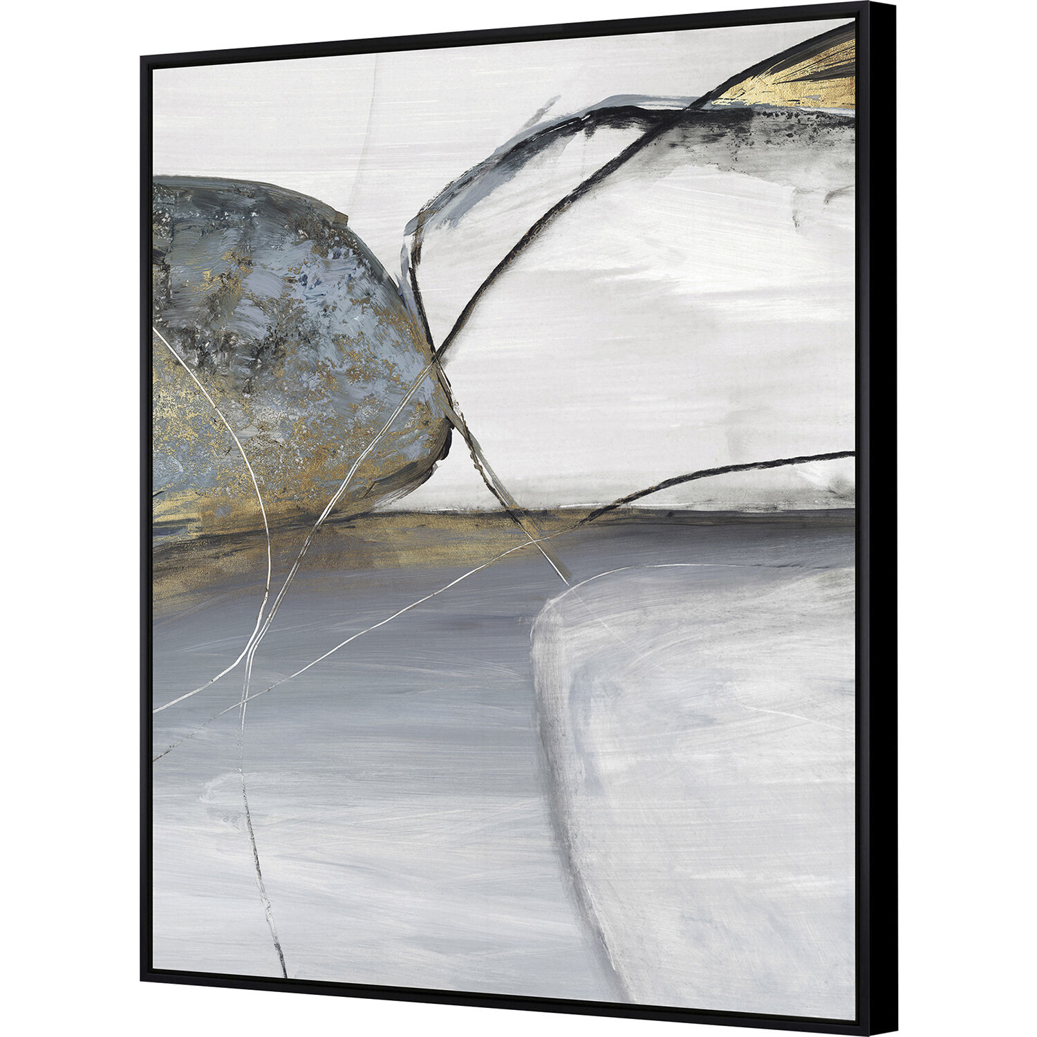 Teal Stones Blue and Gray and Metallic and Neutral Canvas