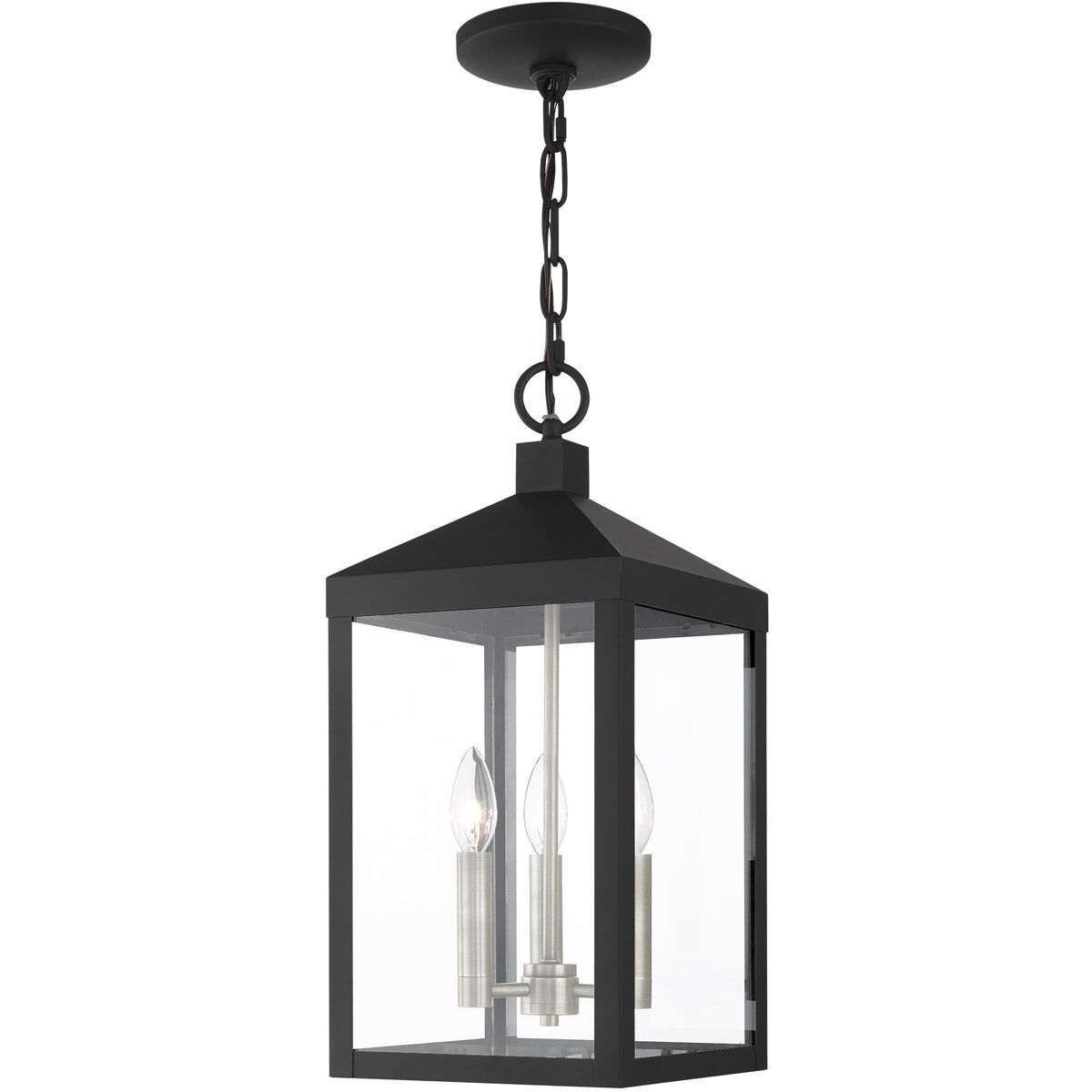 Nyack 3 Light 8.25 inch Black with Brushed Nickel Cluster Outdoor Pendant Lantern