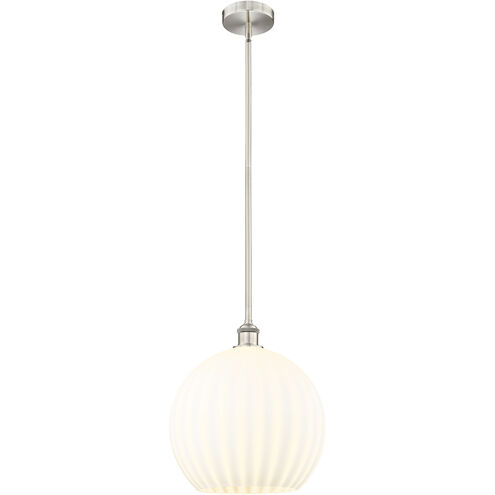 Edison White Venetian 1 Light 13.75 inch Brushed Satin Nickel Stem Hung Pendant Ceiling Light