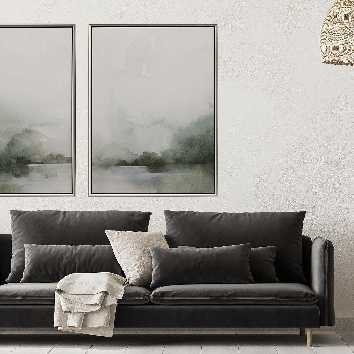 Heavy Fog Green and Blue and Gray Canvas