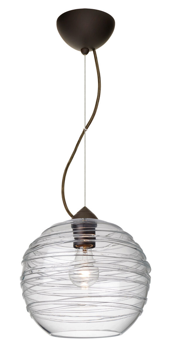 Wave 1 Light Bronze Pendant Ceiling Light in Clear Wave Glass