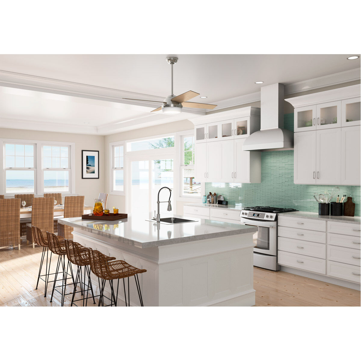 Dempsey 52 inch Brushed Nickel with Light Gray Oak/Natural Wood Blades Ceiling Fan