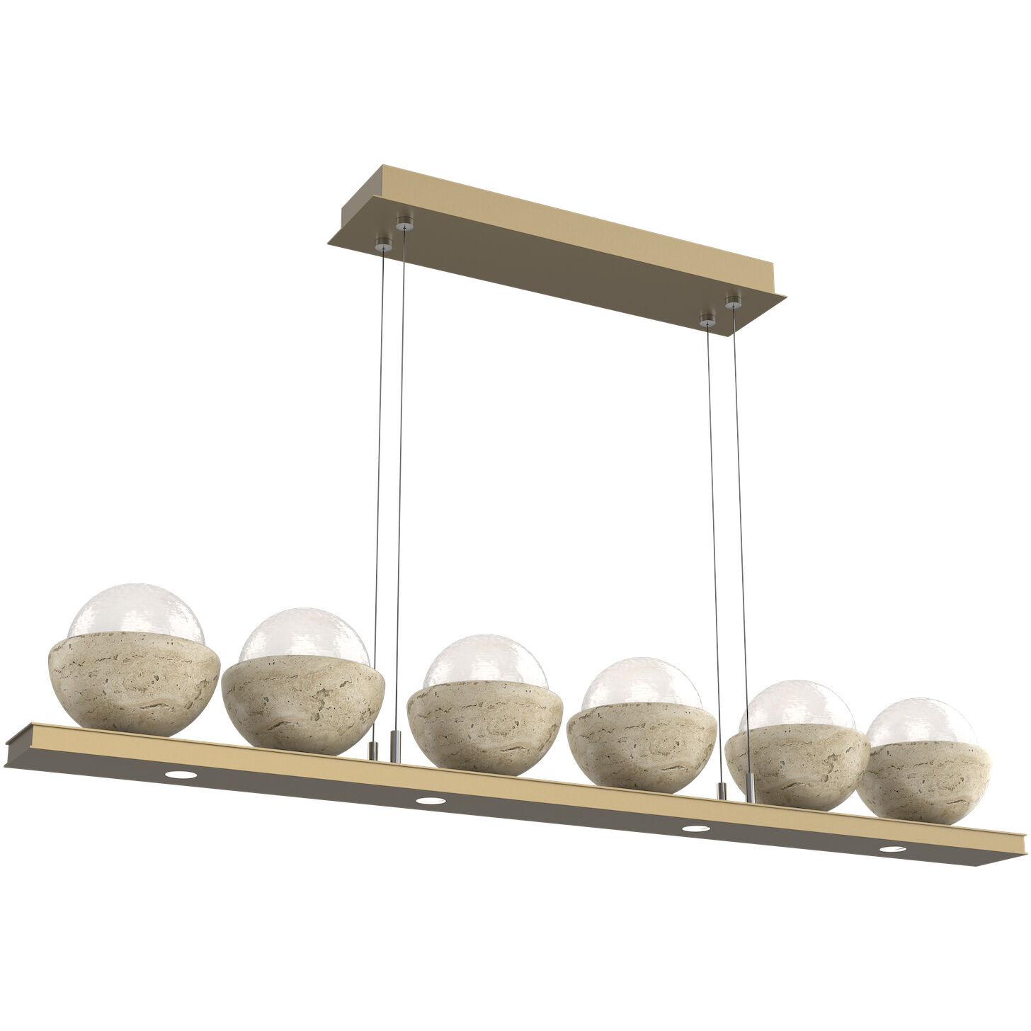 Cabochon LED 44 inch Gilded Brass with Travertine Stone Linear Chandelier Ceiling Light in 2700K LED, Opal White