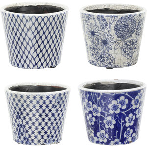 Terracotta Blue and White Outdoor Planter, Set of 4