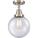 Franklin Restoration Beacon 1 Light 8 inch Brushed Satin Nickel Flush Mount Ceiling Light in Seedy Glass