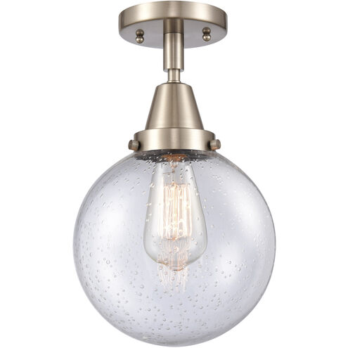 Beacon LED 8 inch Brushed Satin Nickel Flush Mount Ceiling Light in Seedy Glass