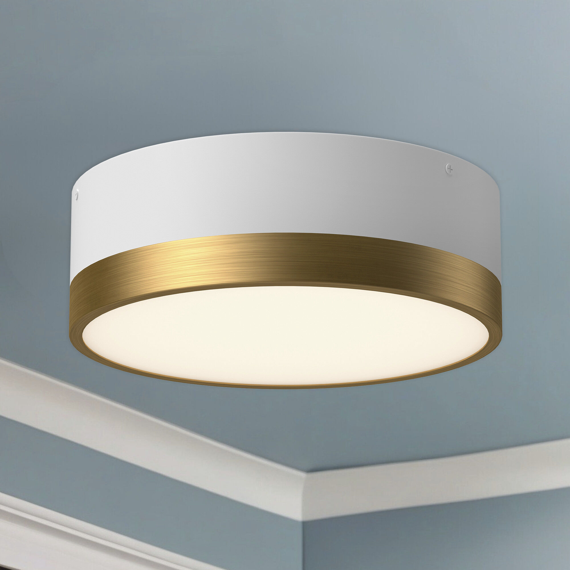 Alora Mood Brisbane 2 Light 12 inch Aged Gold/White Flush Mount Ceiling Light in Aged Gold and White