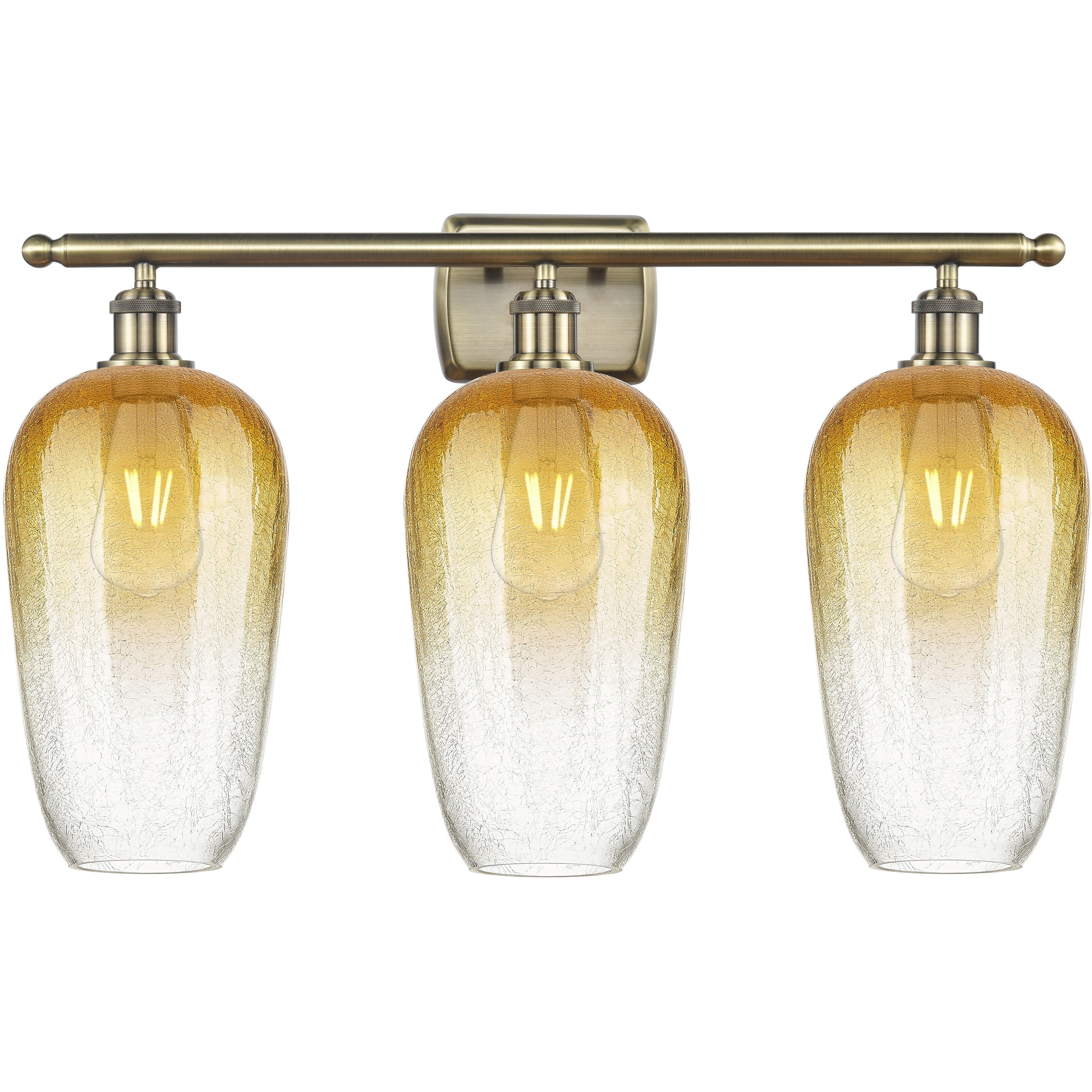 Ballston Brookhaven Flute 3 Light 27 inch Antique Brass Bath Vanity Light Wall Light in Amber Glass