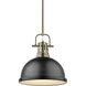 Duncan 1 Light 14 inch Aged Brass Pendant Ceiling Light in Matte Black, Large