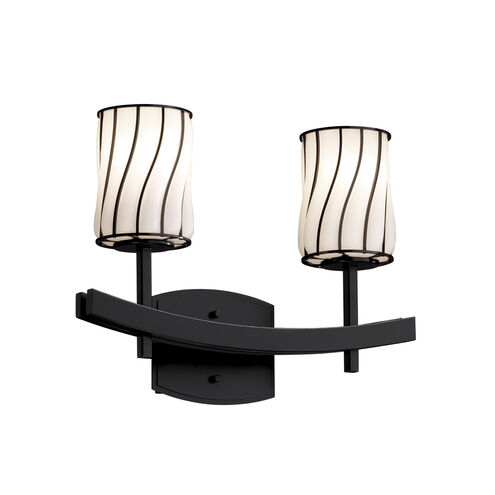Wire Glass LED 15.5 inch Dark Bronze Bath Bar Wall Light in 1400 Lm LED, Swirl with Clear Bubbles, Cylinder with Flat Rim, Archway