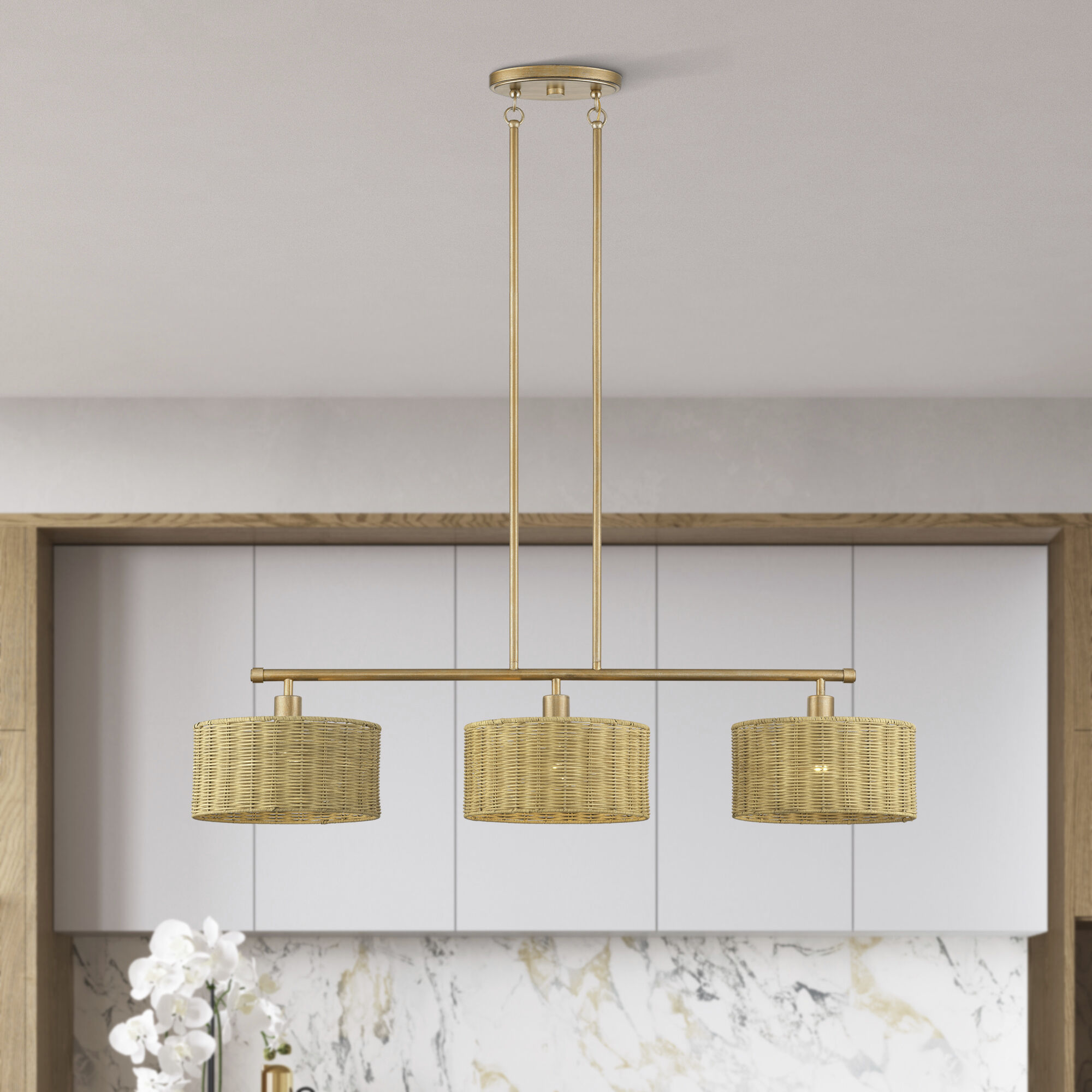 Weavington 3 Light 46 inch Antique Gold Leaf Linear Chandelier Ceiling Light, Extra Large