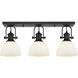 Yep Hines 3 Light 23.13 inch Matte Black Semi-Flush Mount Ceiling Light in Opal Glass, Damp