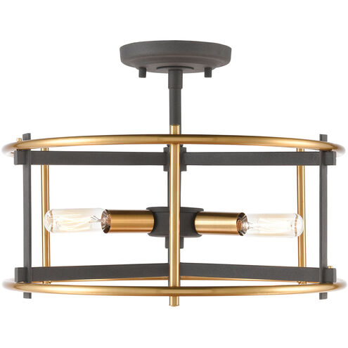 Coraopolis 3 Light 14 inch Charcoal with Brushed Brass Semi Flush Mount Ceiling Light