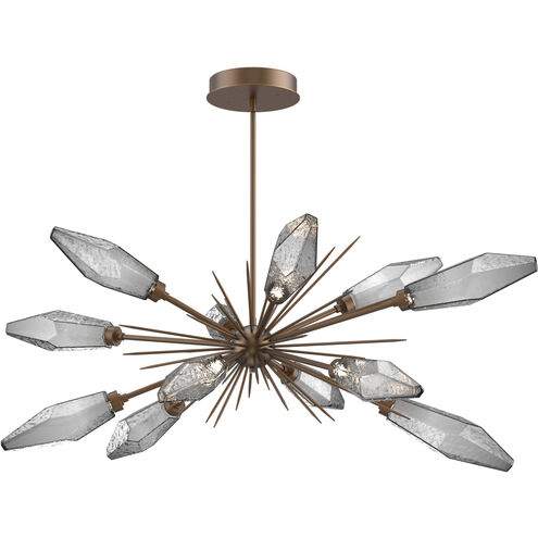 Rock Crystal LED 53.4 inch Flat Bronze Linear Pendant Ceiling Light in 3000K LED, Chilled Smoke, Oval Starburst
