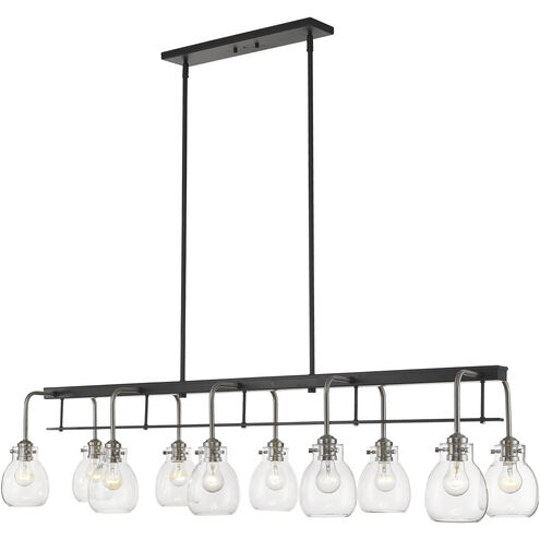 Kraken 10 Light 56 inch Matte Black and Brushed Nickel Linear Chandelier Ceiling Light