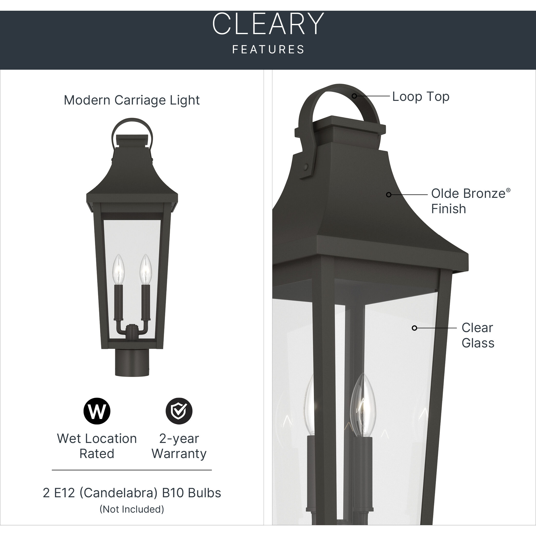 Cleary 2 Light 25.25 inch Olde Bronze Outdoor Post Light