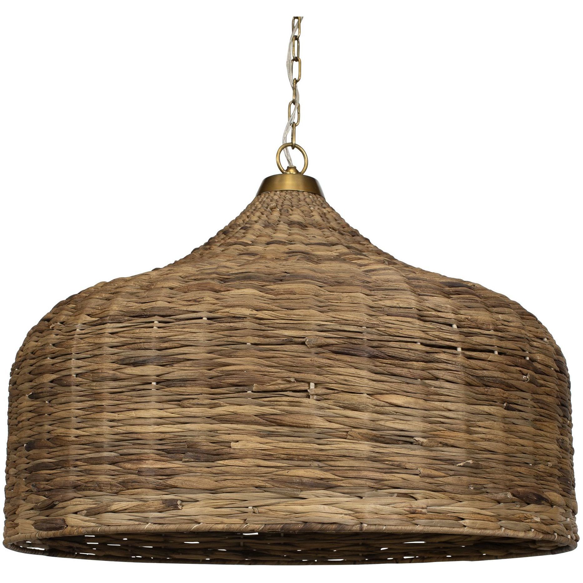 Tauranga 5 Light 30 inch Antique Brass and Natural Woven Pendant Ceiling Light