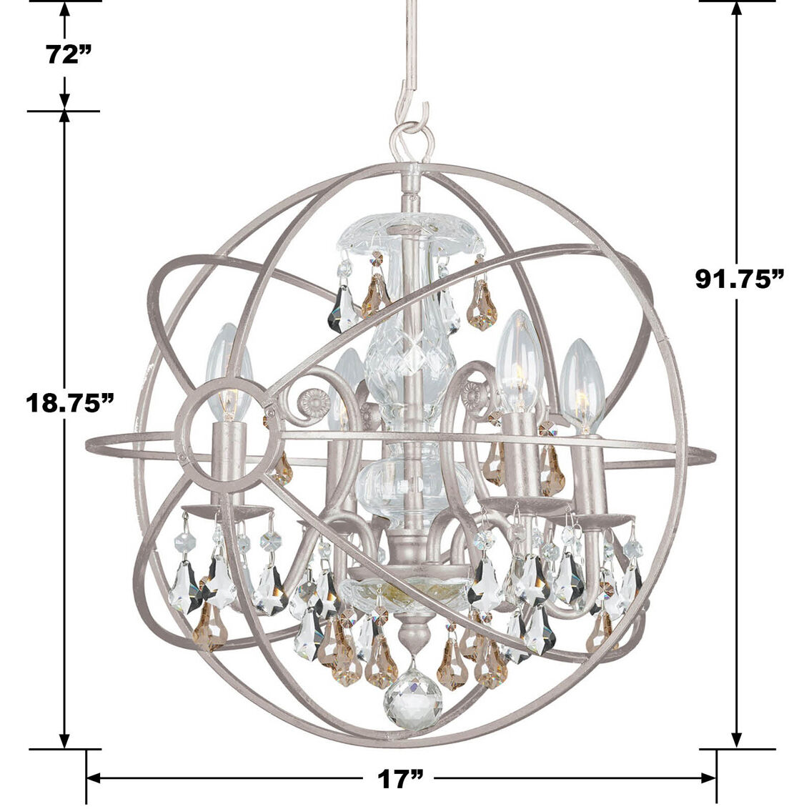 Solaris 4 Light 17 inch Olde Silver Mini Chandelier Ceiling Light in Golden Shadow Hand Cut