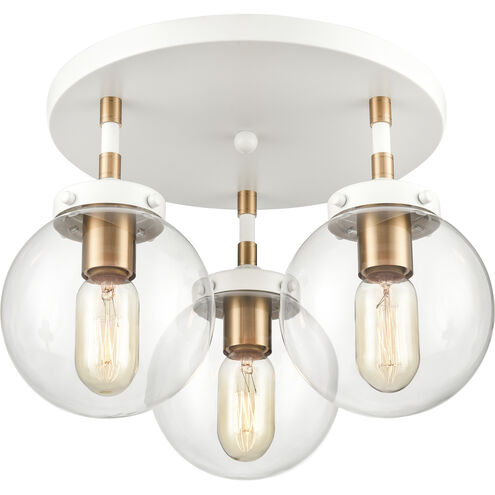 Boudreaux 3 Light 15 inch Matte White with Satin Brass Semi Flush Mount Ceiling Light