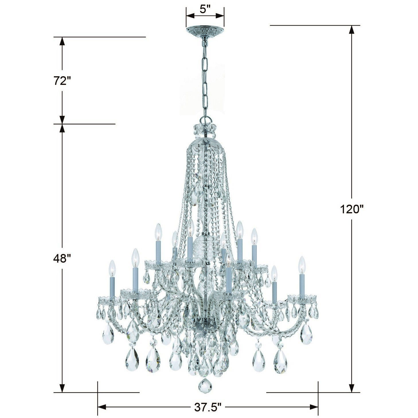Traditional Crystal 12 Light 37.5 inch Polished Chrome Chandelier Ceiling Light in Clear Spectra
