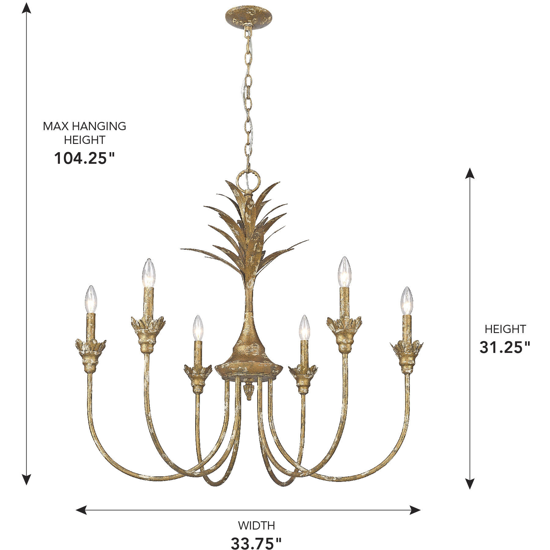 Lillianne 33.75 inch 60.00 watt Heirloom Gold Chandelier Ceiling Light