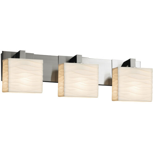 Porcelina 3 Light 27 inch Brushed Nickel Bath Bar Wall Light in Waves, Incandescent, Rectangle