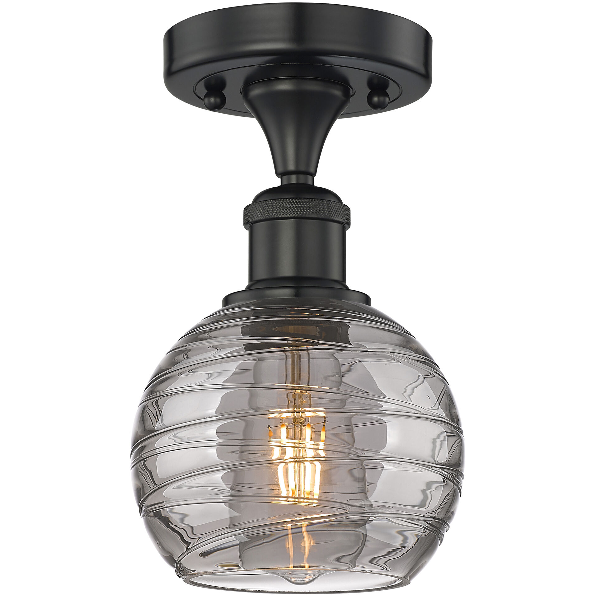 Edison Athens Deco Swirl 1 Light 5.88 inch Matte Black Semi-Flush Mount Ceiling Light