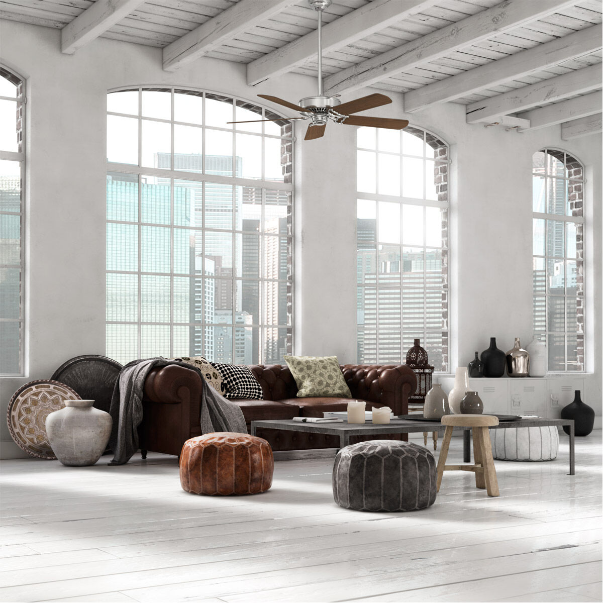 Panama 54 inch Brushed Nickel with Eastern Walnut, River Timber Blades Ceiling Fan