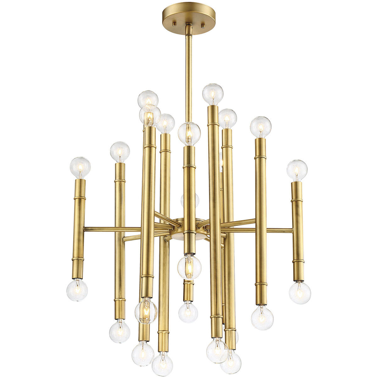 Mid-Century Modern 24 Light 22 inch Natural Brass Chandelier Ceiling Light