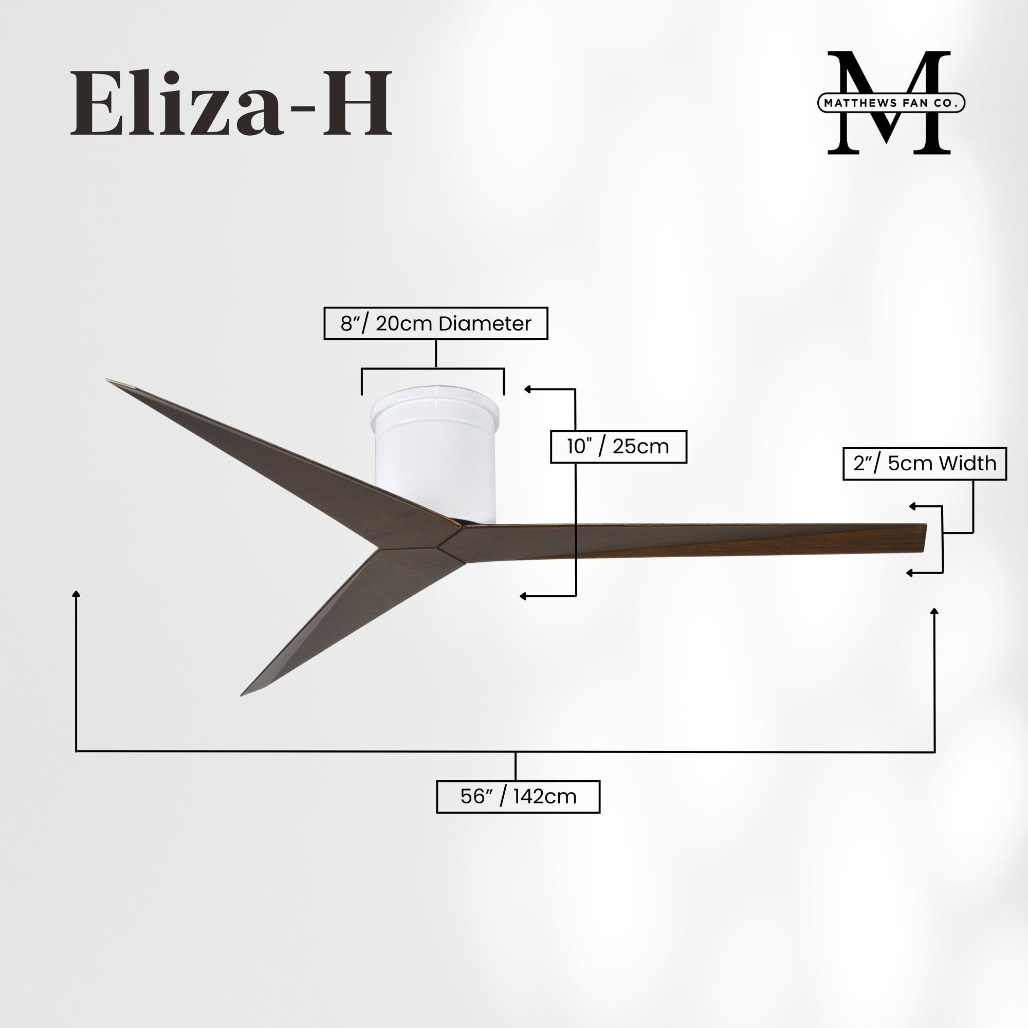 Atlas Eliza-H 56 inch Gloss White with Walnut Tone Blades Flush Mount Ceiling Fan, Atlas
